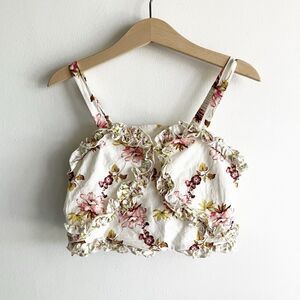 Zara Girls Size 6 Floral Print Ruffle Top Sleeveless Crop 100% Cotton 116 cm